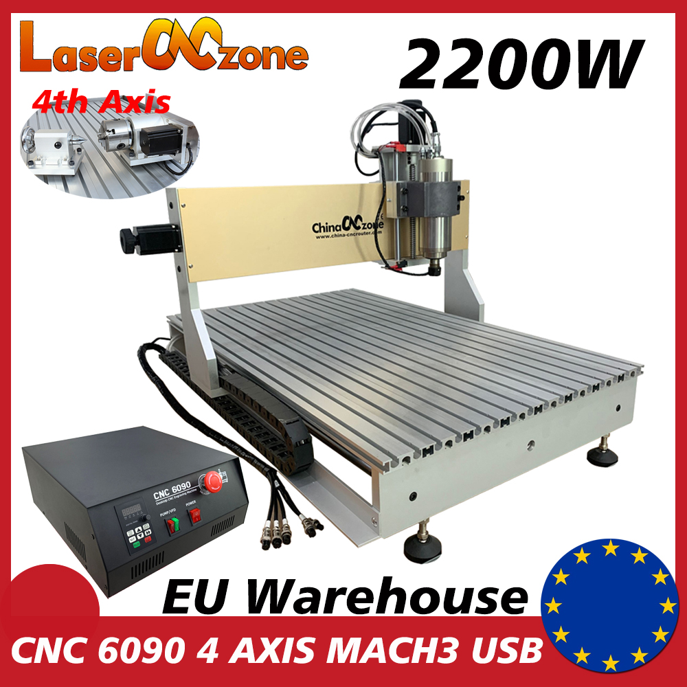 

CNC 6090 Mach3 USB 4 Axis Wood Milling Router with 2.2KW Water Cooling Spindle Tank Metal Carving Machine