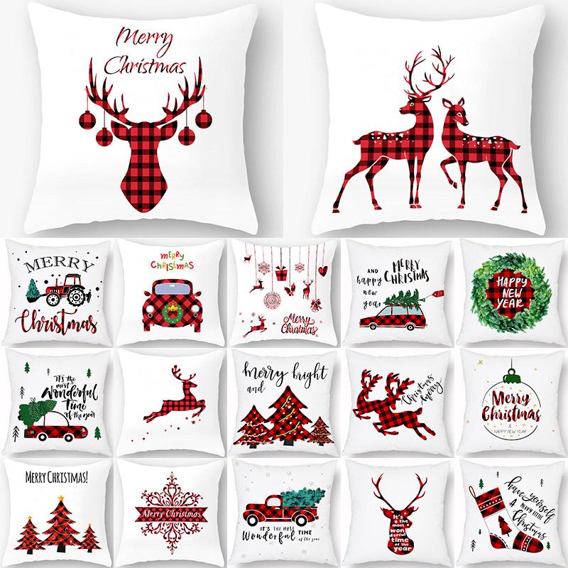 

Christmas Tree Letter Red Plaids White 45*45cm Polyester Pillow Case Decorative Sofa Home Car Decor Throw Pillowcover 40976, 2-40976-008
