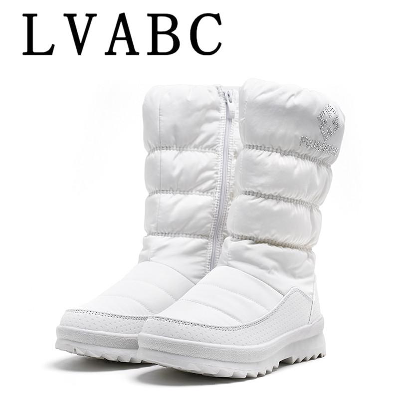 

LVABC Big size 36-41 New warm snow boots women zipper platform boots solid color waterproof mid calf thick fur winter 39, White
