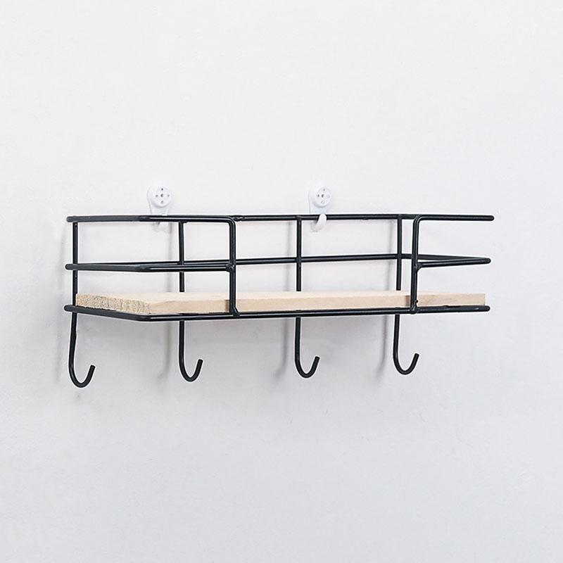 

Wall Mounted Iron Wood Basket Shelving Hook Home Decorative Storage Rack1