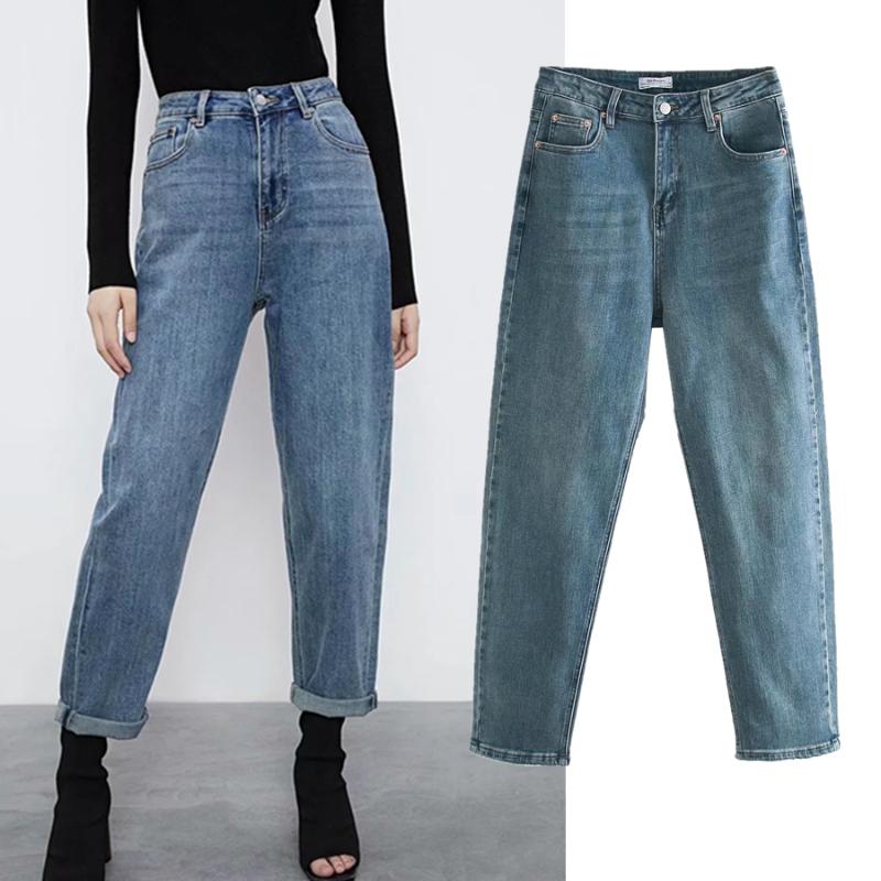 

Withered England Style High Street Vintage Washed Mom Jeans Woman High Waist Jeans Loose Harem Denim Boyfriend For Women, Sky blue