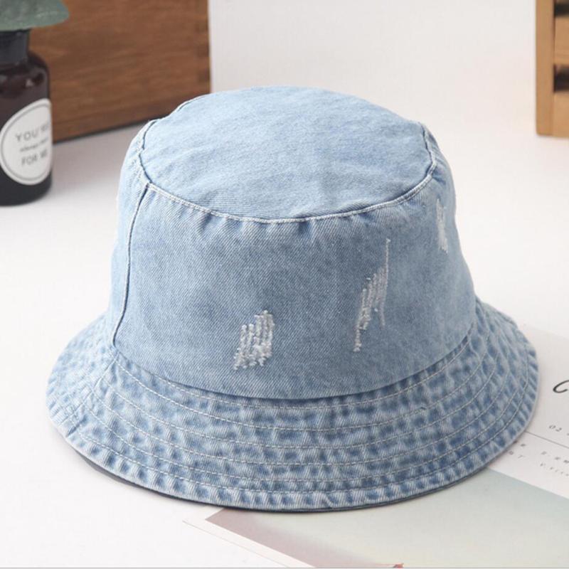 

Washed hole Denim Sun Hat Women Fashion Tassel Floppy Cap Ladies Wide Brim Beach summer Bucket Hats Cotton foldable Chapeu, Black