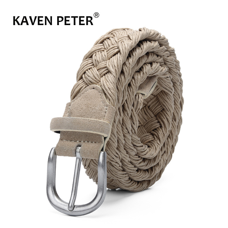 

Men Suede Leather Knitted Belt With Wax Rope Braided Strap Antique Silver Buckle Without Holes Cotton Weave Handwork Belts Beige T200113, Blue