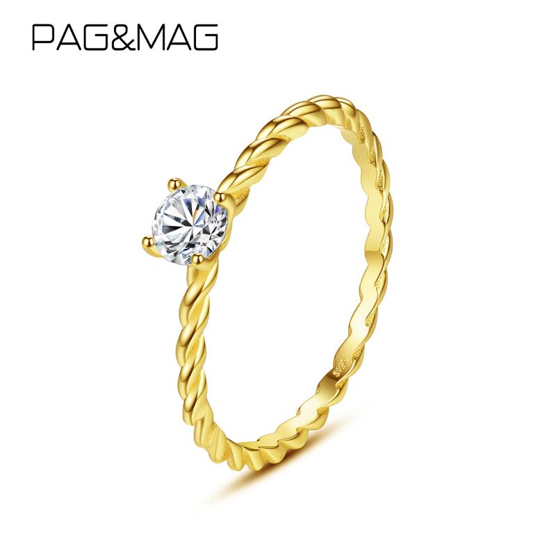 

Cluster Rings PAG&MAG Minimalist Twisted Clear Zircon Finger For Women 925 Sterling Silver Ring 14K Gold Platling Jewelry Gifts