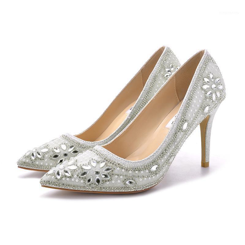 

Wedding Women Shoes Pointed Toe Women Pumps Sequined Cloth Slip On 7CM 9CM Thin High Heels Rhinestones Bling Shallow size 35-421