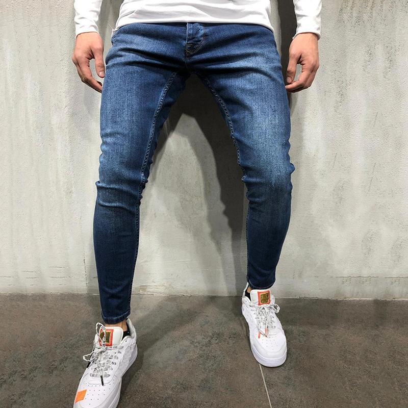 

Classic three-color slim fit casual long jeans denim men's high-quality European and American stretch skinny jeans, Light blue