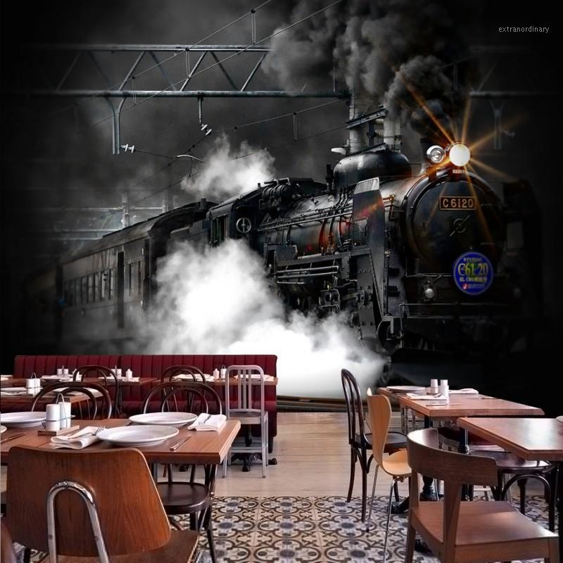 

Dropship Wallpaper Retro Nostalgic Black White Steam Train Mural Custom Cafe Bar Mural Background Wall Wallpaper1, As pic