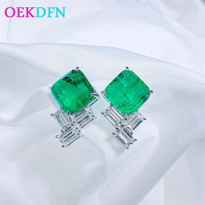 

OEKDFN 100% 925 Sterling Silver Stud Earrings Cut Emrald Created Moissanite Gemstone Wedding White Gold Studs Fine Jewelry