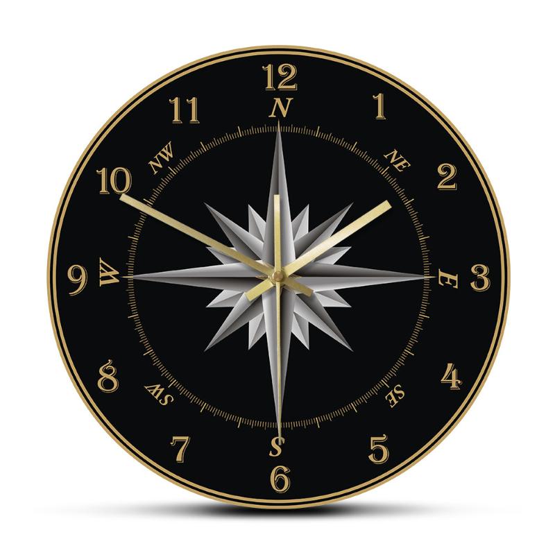 

Mariner's Compass Wall Clock Compass Rose Nautical Home Decor Windrose Navigation Round Silent Swept Wall Clock Sailor's Gift