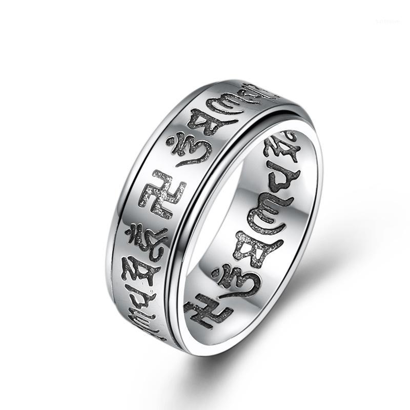 

925 Sterling Silver Men's The Six Syllable Mantra Rotating Rings Retro Religion Thai Silver S925 Ring1