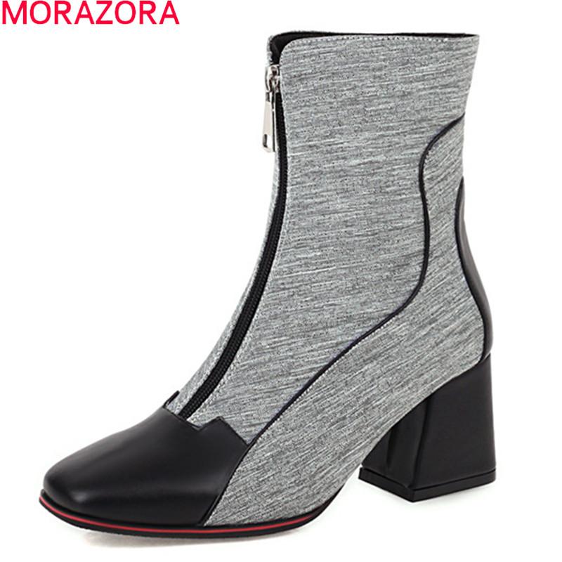 

MORAZORA 2020 Large size 33-50 ankle boots thick heels square toe fashion women boots autumn winter mixed colors ladies shoes, Black