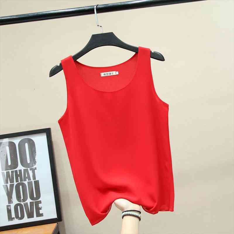 

Fashion Brand Sleeveless Womens Blouse Summer Chiffon Shirt Sheer O-neck Casual Blouse Oversized Loose Female Tops, White