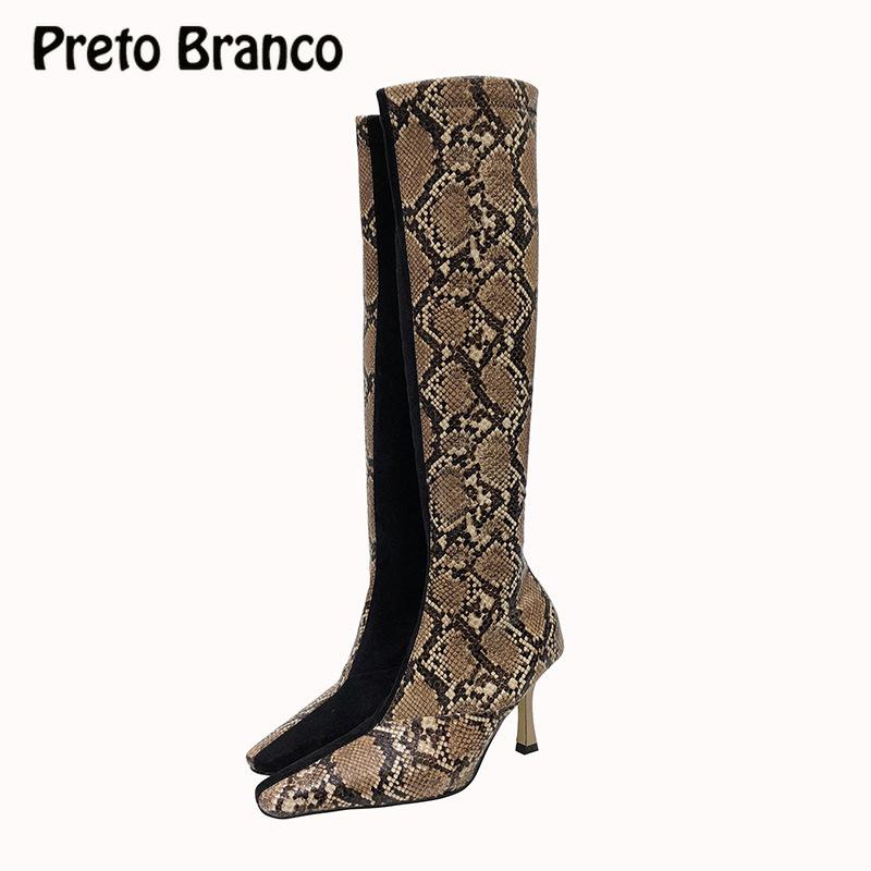 

PRETO BRANCO Boots 2020 New Style For Autumn And Winter High Heel Boots Women's Knee High Shoes Point Toe CWF-xwfd2020-2, Snaker