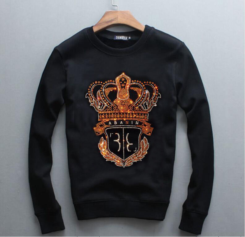 

2021 New Men's Thick Design Long Sleeve Winter Rhinestones Sweatshirts Casual Men Hoodies Cool Male Sweatshirt Aejh, As picture shown