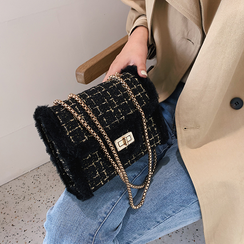 

S.IKRR Winter Tweed Crossbody Bags For Women 2020 Chain Handbag New Brand Female Shoulder Messenger Luxury Small Women's Bag Q1230, Red