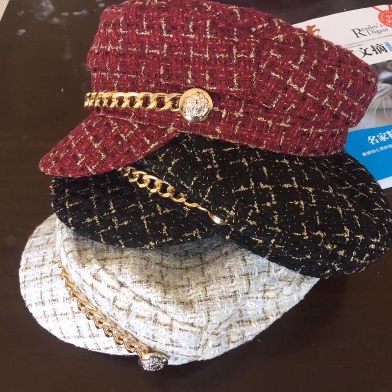 

Autumn and winter flat top fashion Beret Cap, White