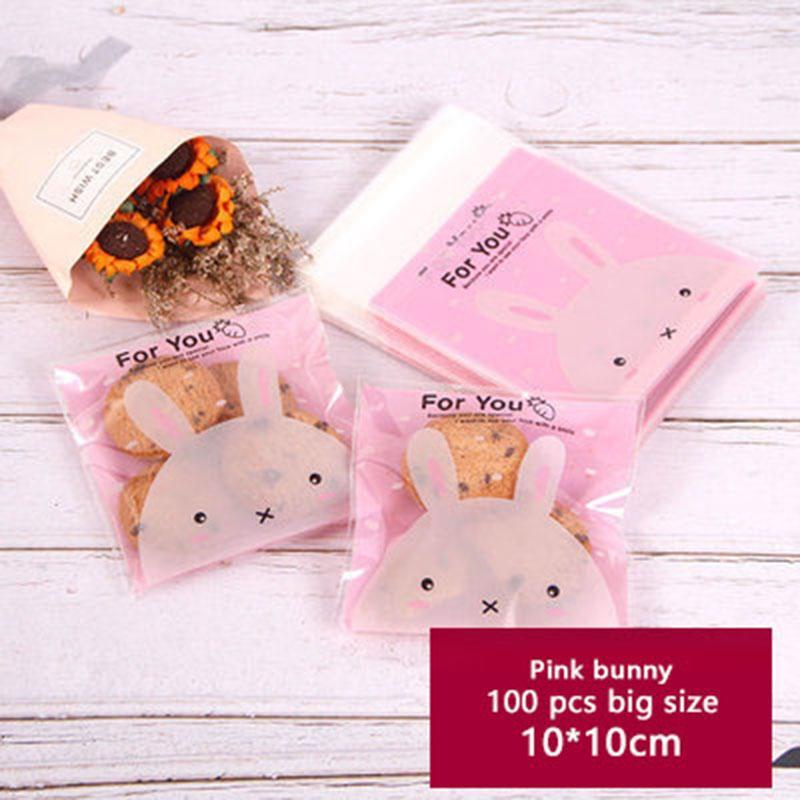 

100pcs Self Adhesive Packaging Bag Pink Frosted Background White Cute Dot Soap Biscuits Birthday Party Gift Bag1