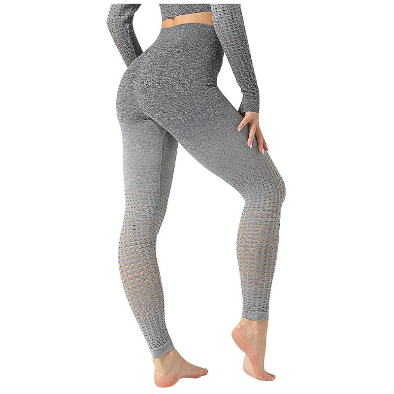

Women Yoga Leggings Hollowing Out Suspension Gradation Seamless Pants New Ladies Pure Color Lace Yoga Elastic Running Pant, Blue
