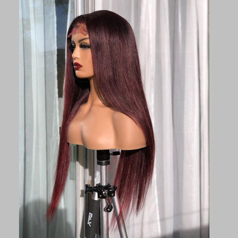 

Wine Straight Brazilian Human Hair Wigs 13x4 Lace Front Wig Natural Hairline Long Lace Part Wig For Women With Baby Hair