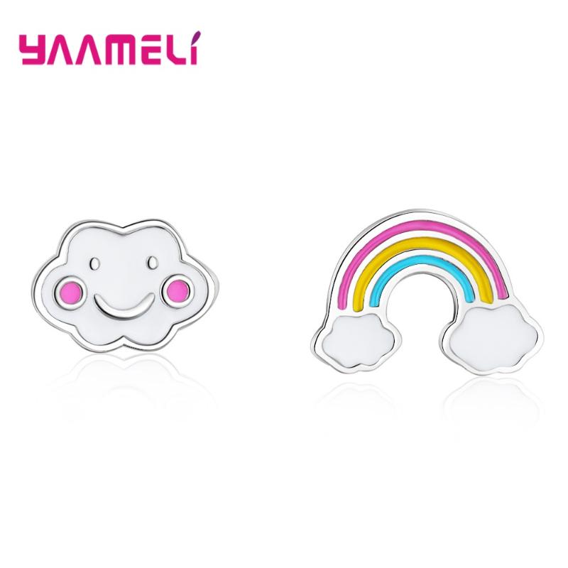 

New S925 Sterling Silver Stud Earrings for Woman Girl Birthday Christmas Gifts Smille Cloud/Rainbow/Heart Design Pendientes