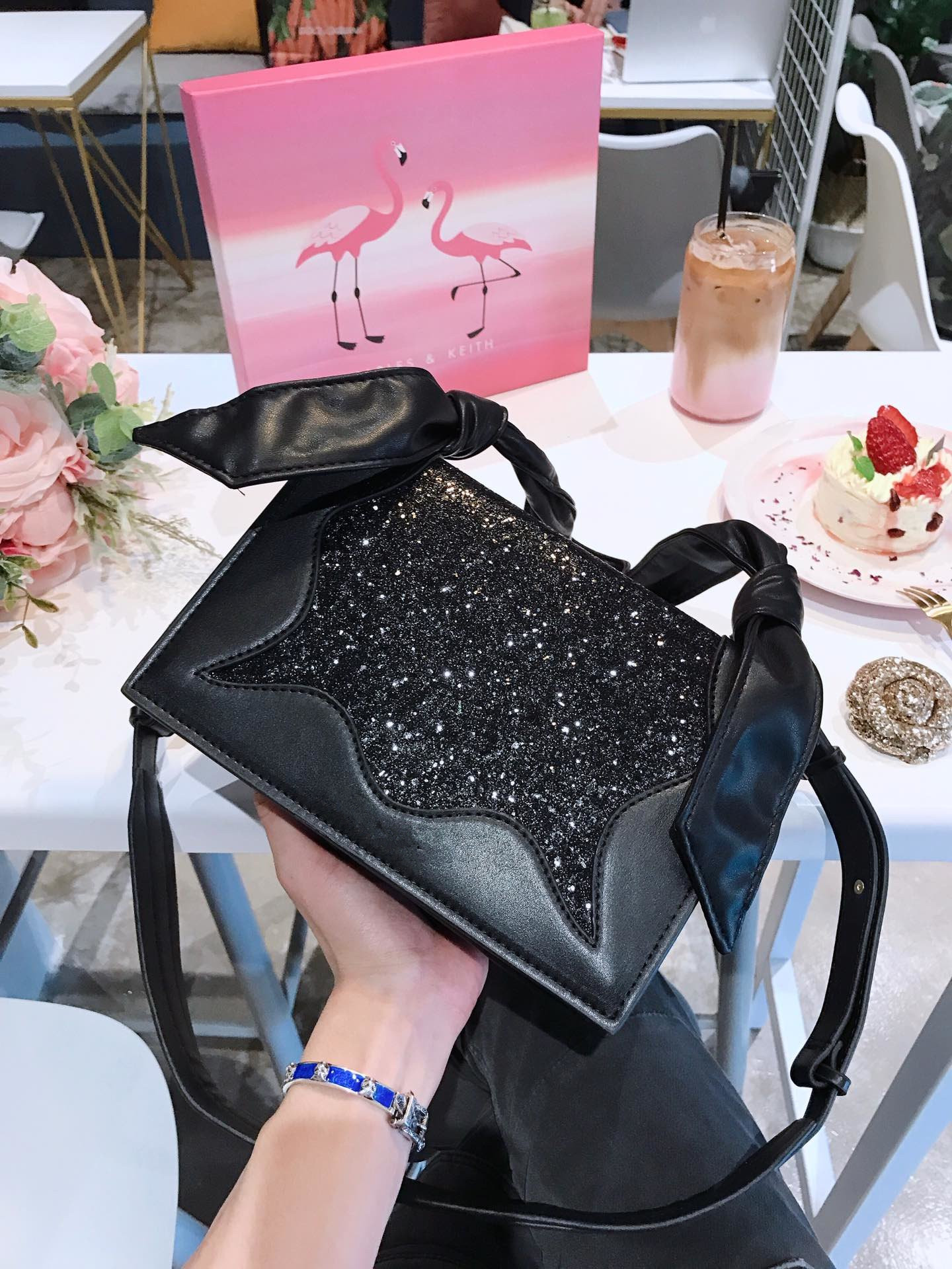 

Shiny Diamond Black Rabbit Ear Shoulder Bag - Fashionable, Durable, and Versatile