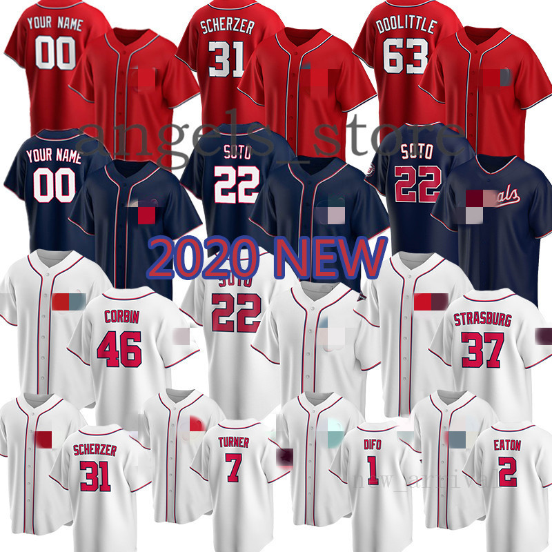 

2020 Custom Nationals Kendrick Max Scherzer Murphy Juan Soto Patrick Corbin Eaton Strasburg Zimmerman Harper Rendon Turner Wilmer Difo Mens, Blue;black