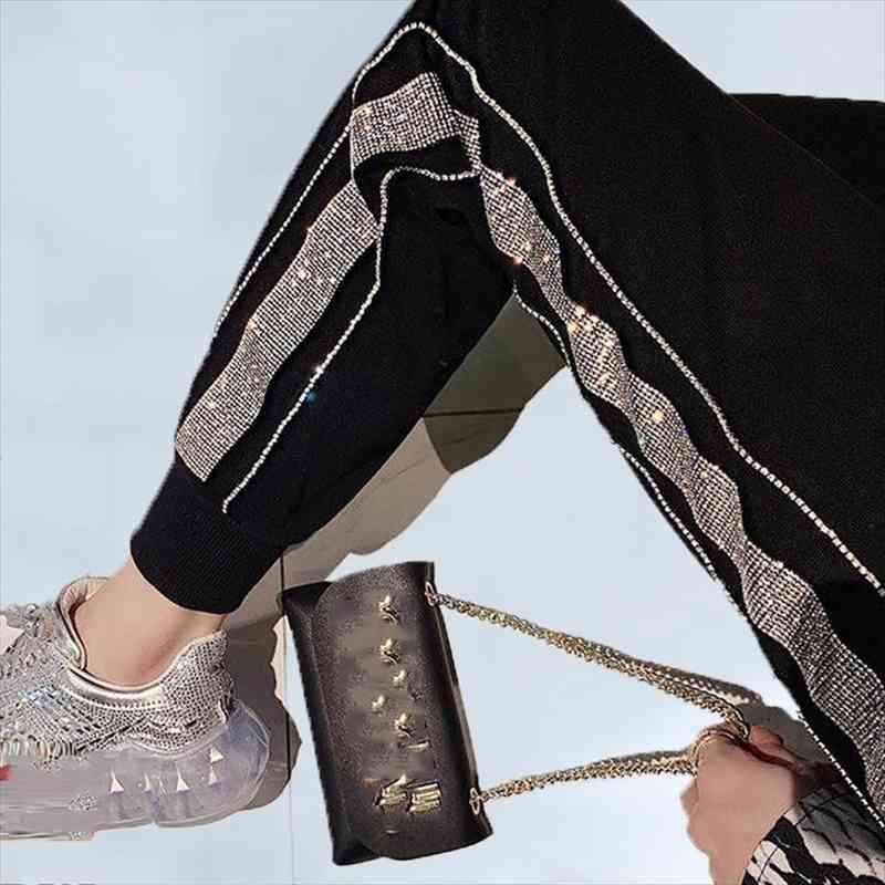 

European Heavy Work Drilling High Waist Casual Pants Women Loose Summer Pant Elastic Waist Black Trousers Women 164, Black;white