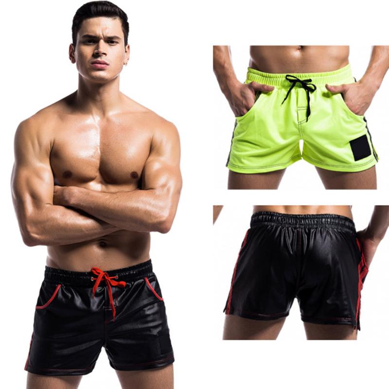

Men Faux Leather Underwear Home Casual Fashion Running Fitness Shorts H7JP, As
