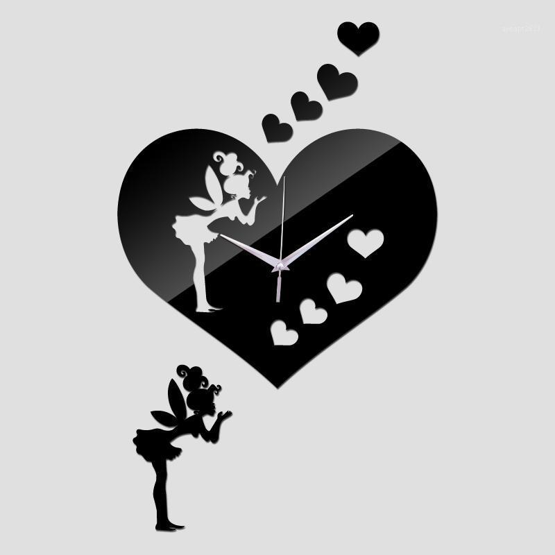 

new arrival heart girl clocks diy Acrylic watch 3d home decor wall stickers living room Quartz clock mirror1
