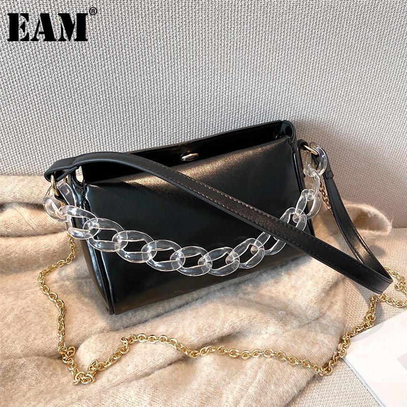 

[EAM] Women New Transparent Chains Small PU Leather Flap Personality All-match Crossbody Shoulder Bag Fashion Tide 2021 18A1361, Black