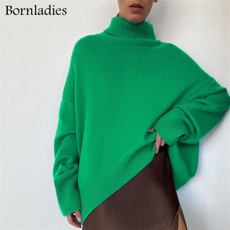 

Women's Sweaters Bornladies Casual Loose Turtleneck Sweater Autumn Winter Hwomen's 2022 Solid Color Green High Street, White;black