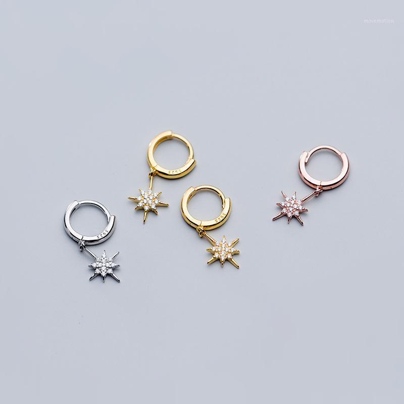 

925 Sterling Silver Cubic Zirconia Star Pendant Hoops Piercing Earrings Rose Gold Color CZ Ear Rings Earings Jewelry for Women1