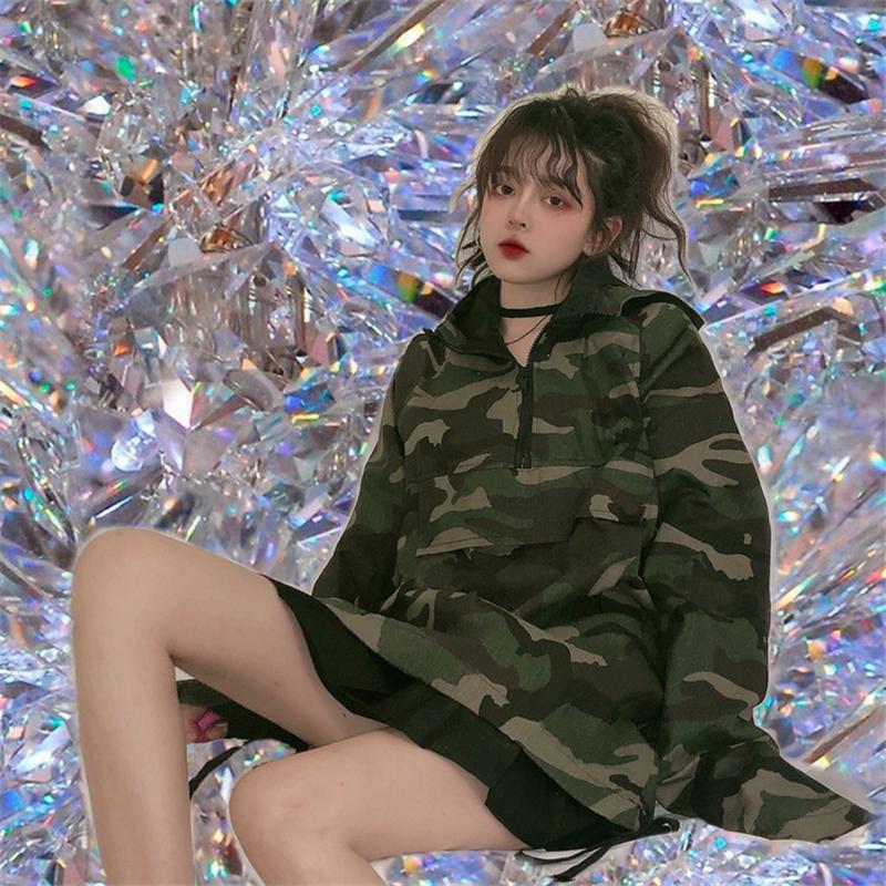 

Oversized Camo Hooded Windbreaker Jacket For Women's Windbreaker Jacket Outfit