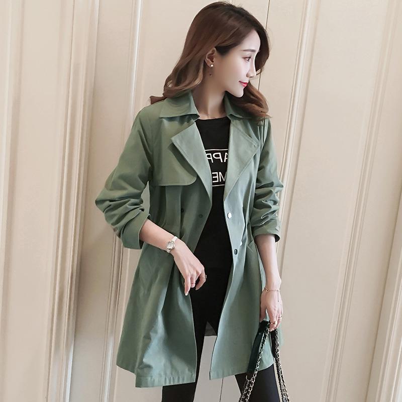 

Women' 2020 New Autumn Thin Trench Fashion Slim Long Sleeve Medium-Length Female Windbreak Coats Lady, Green
