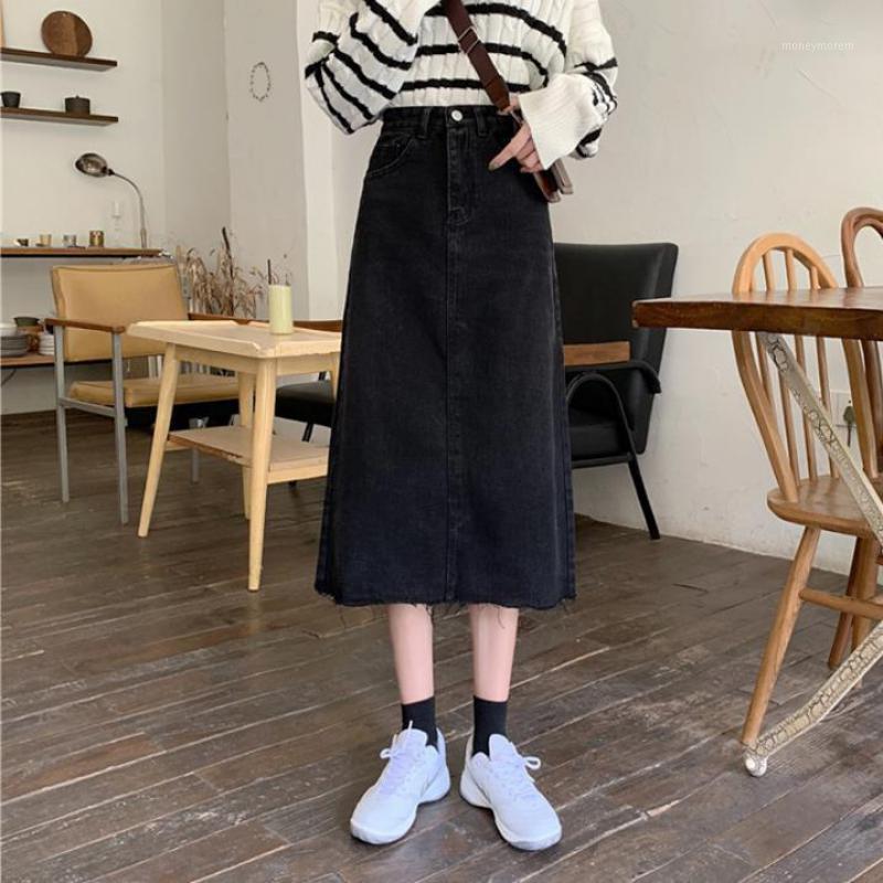 

2020 Autumn New Retro Black High-waisted Thin A-line Denim Skirt Casual Stretch All-match Fashion Women Long Skirt Free Shipping1