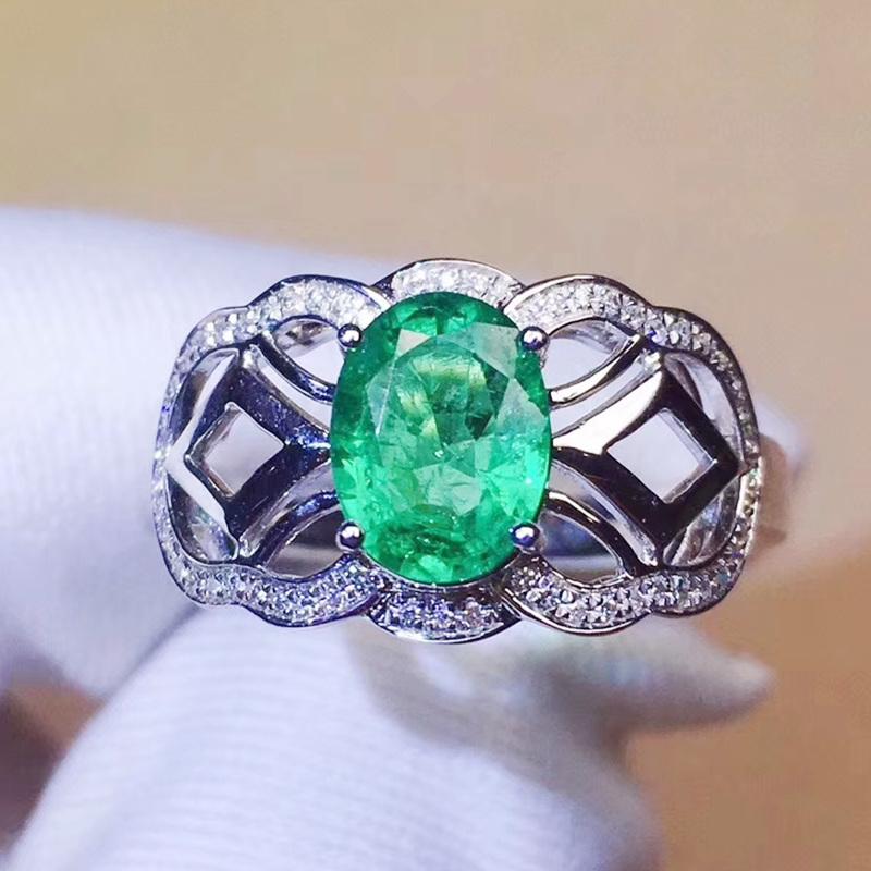 

Cluster Rings Natural Real Emerald Ring Per Jewelry 5*7mm 0.92CT Oval Gemstone 925 Sterling Silver Fine J292713, Golden;silver