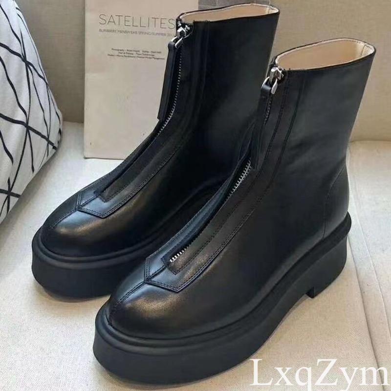 

Black Punk Slip On Platform Catwalk Ankle Boots Women Fashion Front Zipper Short Boots Buty Damskie Basic Motorcycle, As show