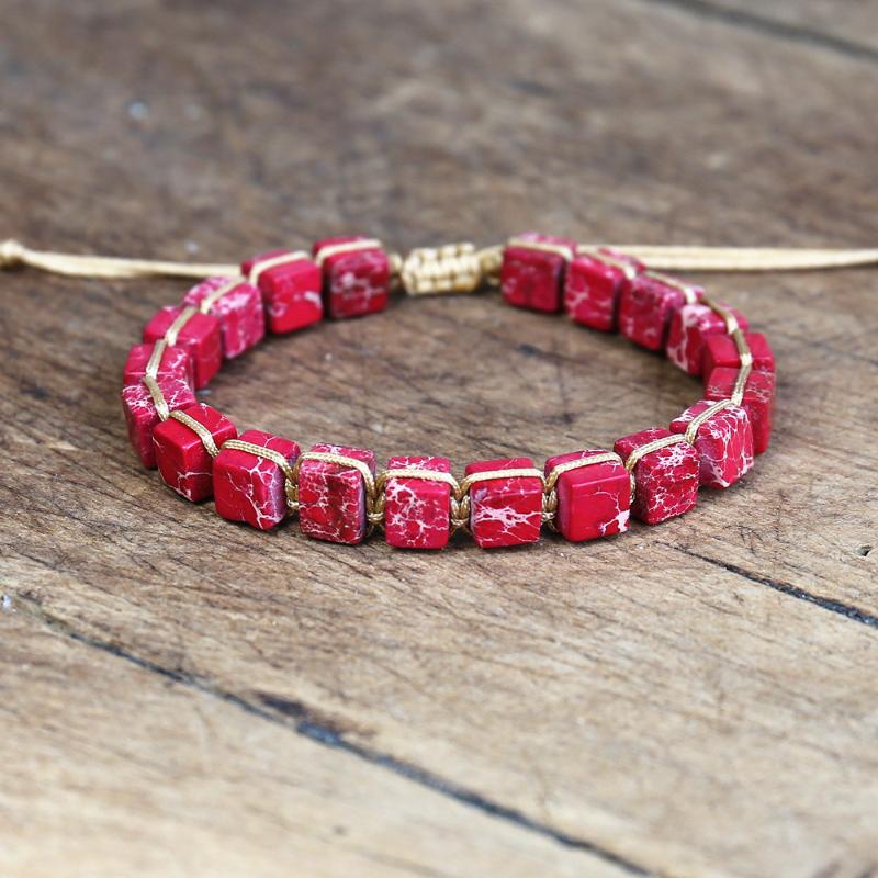 

Red Imperial Jaspers Premium Wrap Bracelets W/ Vibrant Stones Chain Beads Bracelet Boho Classic Jewelry Bijoux