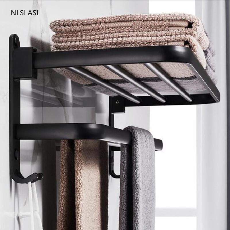 

Space Aluminum Towel Holder Bathroom Decoration Accessories Punch-free Towel Hanging Storage Shelf Hardware Accessories