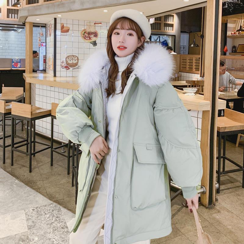

New Winter Jacket Women Loose Student High Quality Warm Down Cotton Coat Female Hooded Thick Padded Woman Parkas Outerwear Q3079, Pea green parkas
