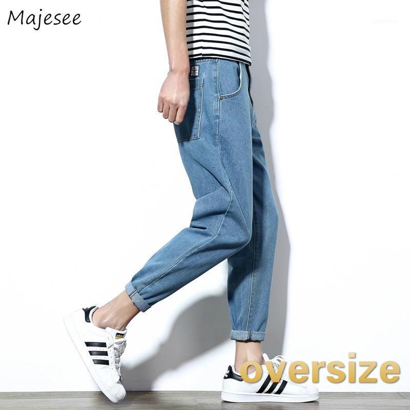 

Men Jeans Ankle-length Solid Summer Plus Size 3XL Loose Oversize Men Denim Straight Trousers Korean Style Streetwear Leisure New1, Blue