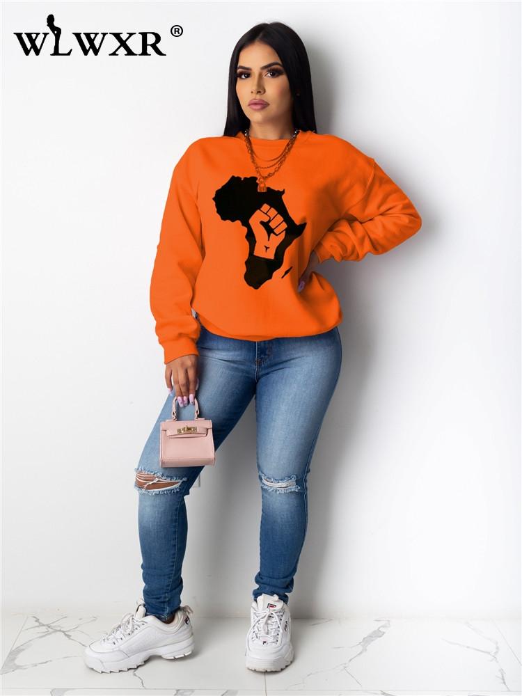 

WLWXR long Sleeve Crewneck Oversized Sweatshirt Women Autumn Winter Streetwear Fall 2020 Graphic Print Pullover Ladies Top Women, Black