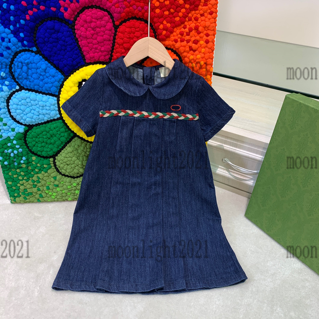 

girls high-ends jeans princess dress summer denim cotton skirt sleeveless Design dresses brand designer skirts girl bbr skirt navy color size 110-160, Yellow