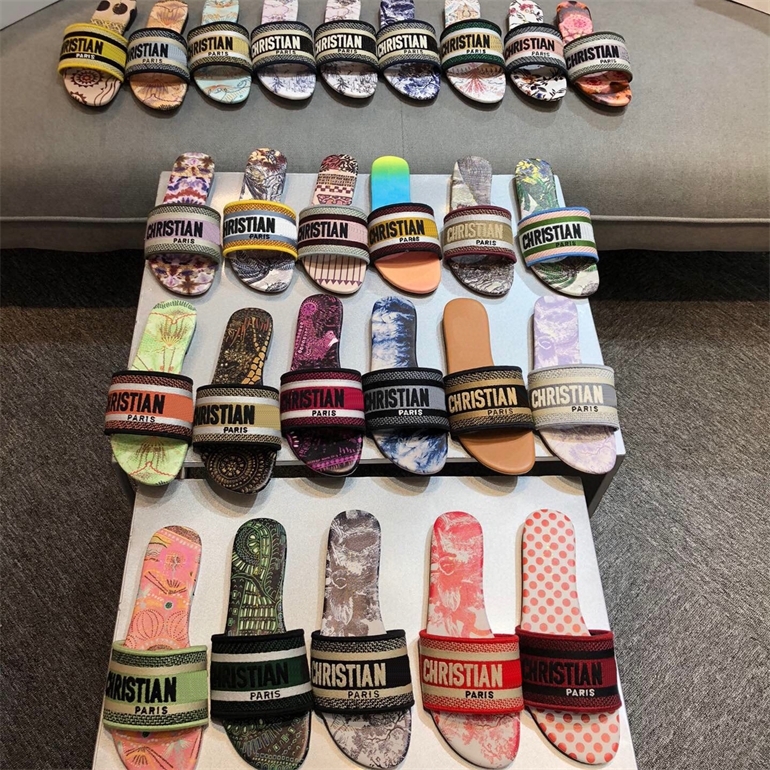 

66% OFF designer Slippers style letter embroidery printing flat bottom one-line slippers sandals beach shoes for external, White