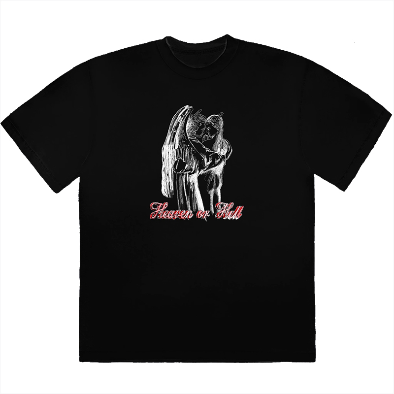 

2021 New Travis Scott Don Toliver Heaven or Hell T-shirt Hip Hop Short Sleeve Cotton Men t Shirt A9ad