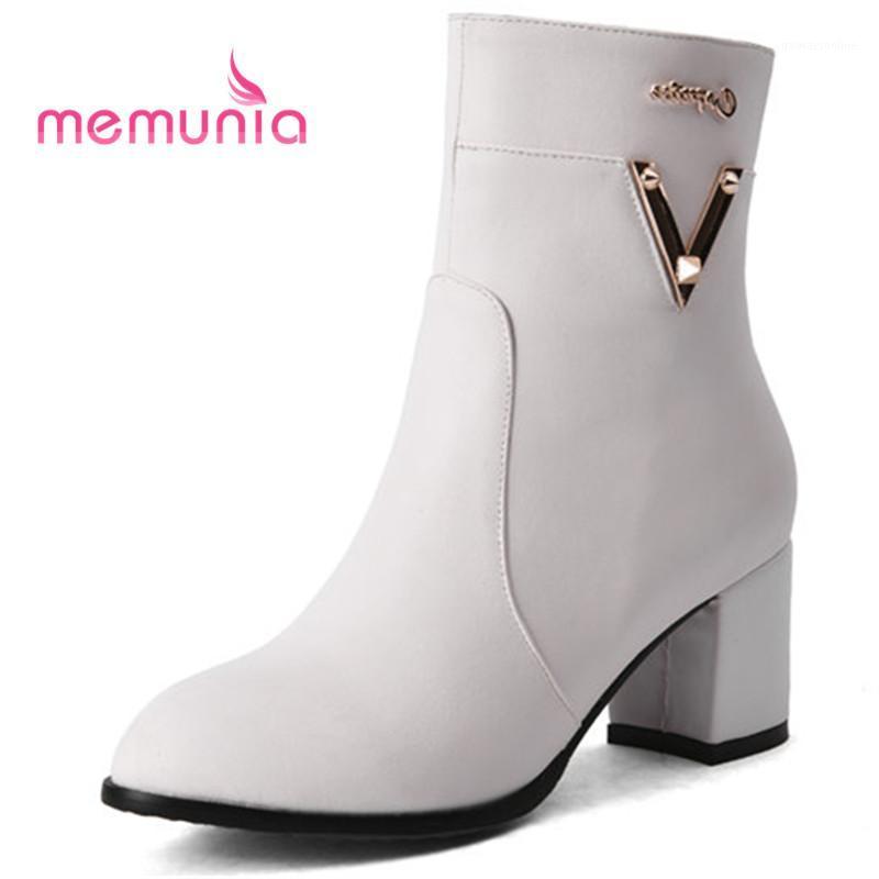 

MEMUNIA 2021 new ankle boots for women punk metal decoration fashion boots sexy high heels winter big size 30-441, Black