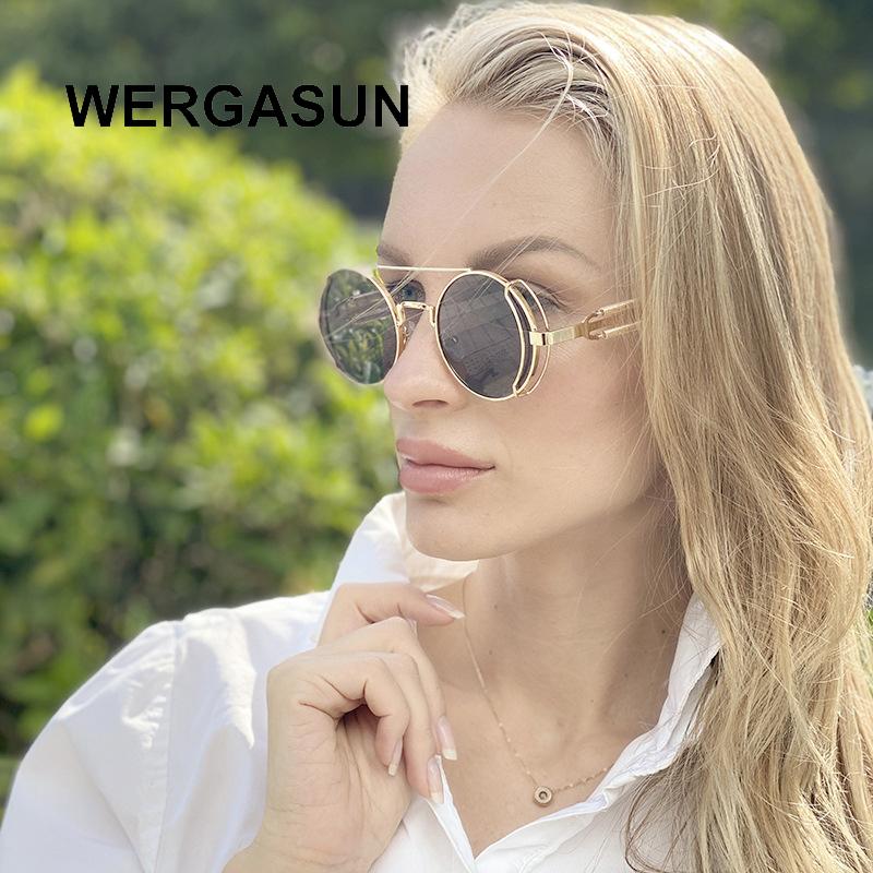

Sunglasses WERGASUN Vintage Steampunk Red Men Round Punk Alloy Metal Retro Sun Glasses Women Goggles Gothic Style Shades