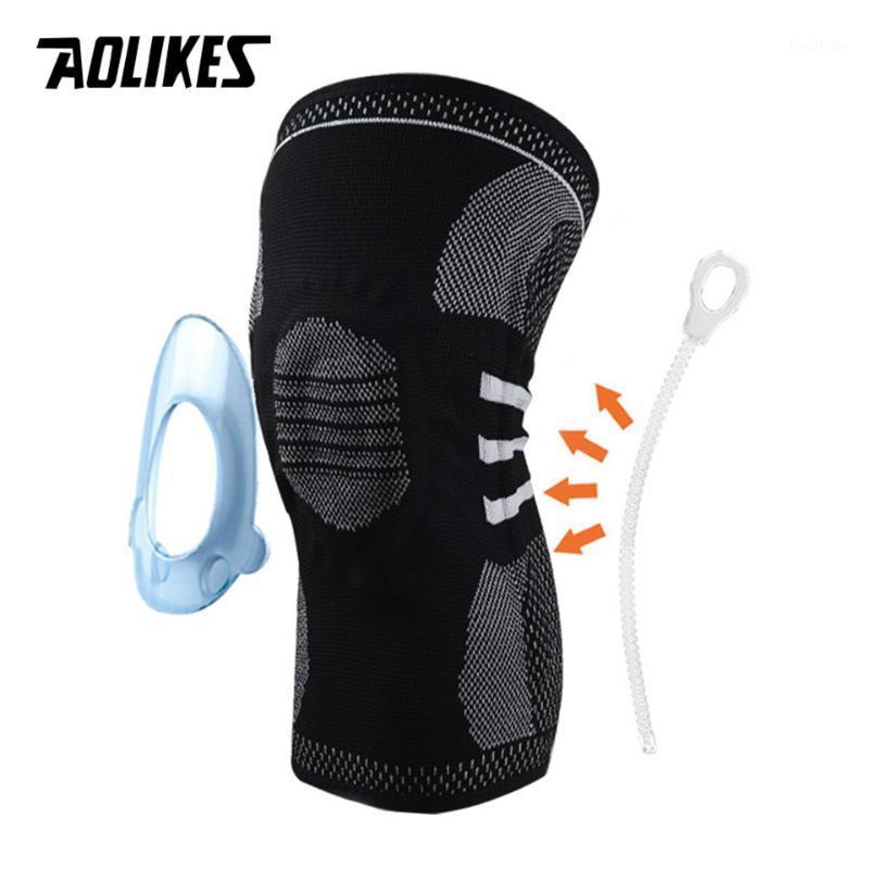 

AOLIKES 1PCS 3D Weaving Silicone Knee Pads Supports Brace Volleyball Basketball Meniscus Patella Protectors Sports Safety1, Black