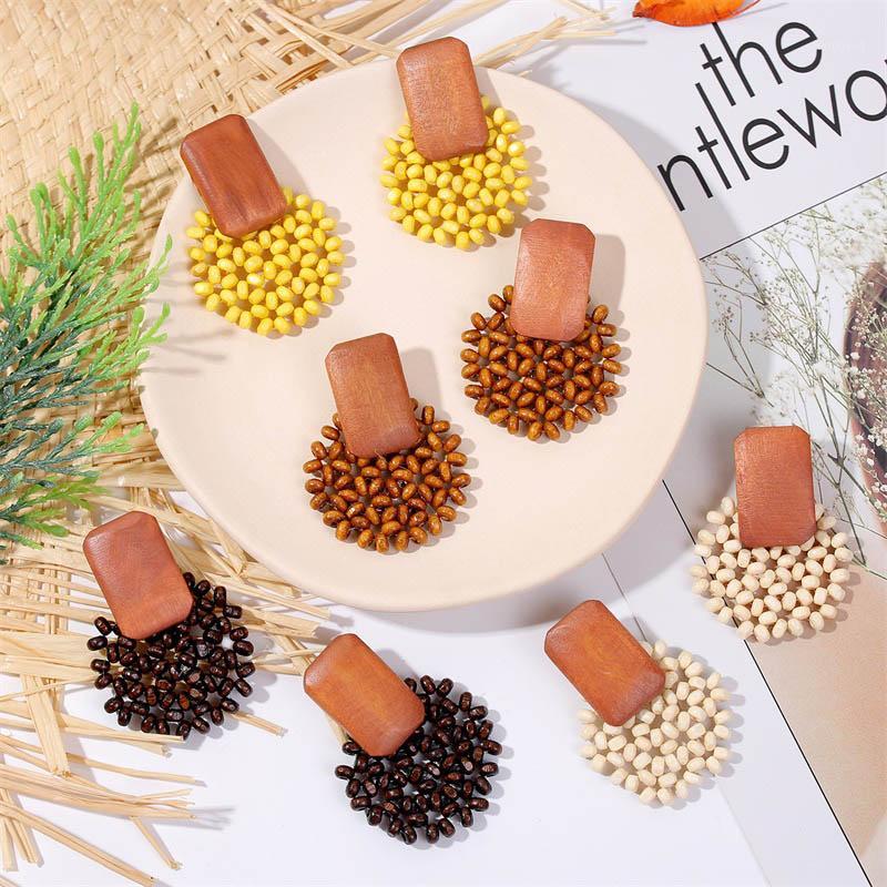 

Dangle & Chandelier Vintage Creative Ethnic Geometric Square Wooden Drop Earrings For Women Fashion Handmade Wood Beaded Earring Jewelry Gif