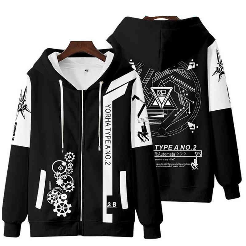 

Animation Nier automata 2B yorha No 2, B 9s yorha No 9, s Cosplay suit Unisex 3D Hoodie zipper Hoodie, Hoodie 002